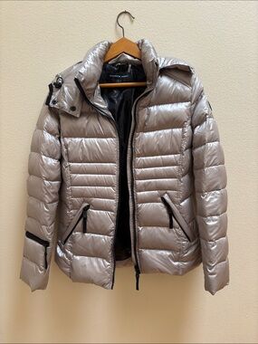 Andrew Marc Metallic Silver Quilted Duck Down Puffer Jacket Size S